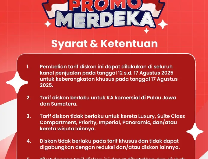 Tinggal Sehari! KAI Daop 1 Jakarta Buka Promo Merdeka, untuk Keberangkatan 17 Agustus Cukup Bayar 80 Persen dari Harga Tiket