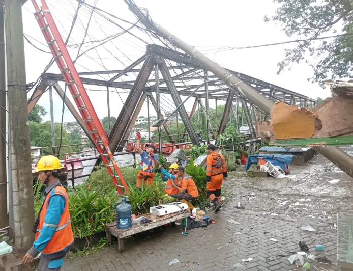 Tanah Longsor di Bogor Tengah Robohkan Tiang Listrik Beton, Dua Warga Alami Luka Ringan